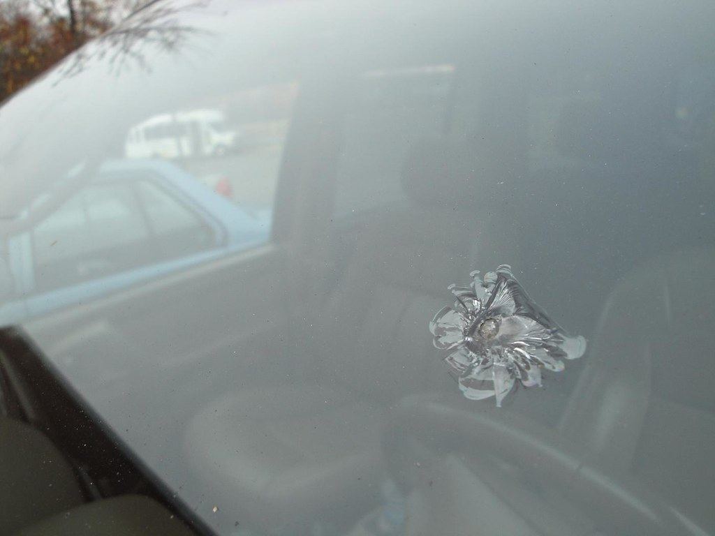 Small stone chip in a windshield